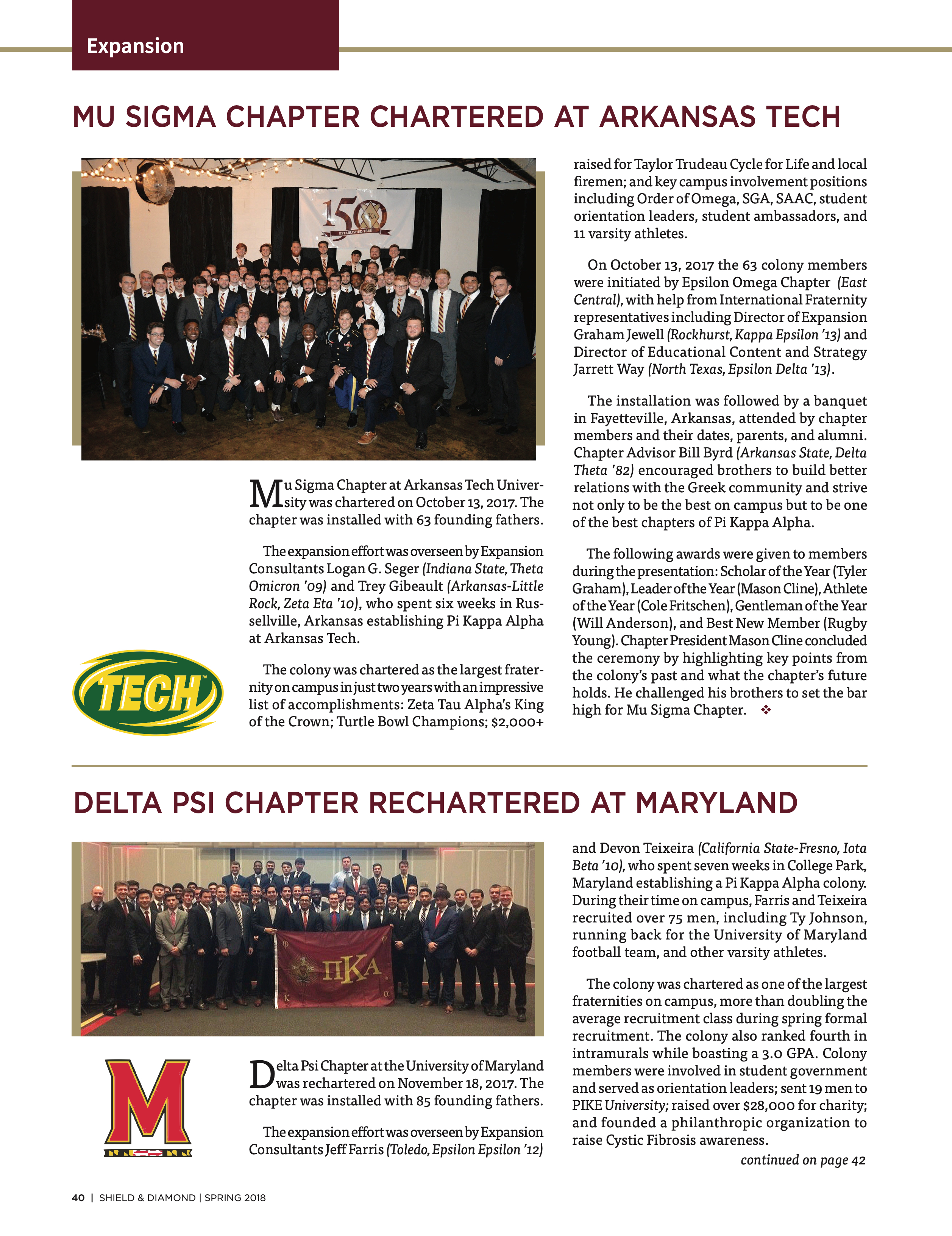 Expansion: Mu Chapter Chartered at Arkansas Tech, Spring 2018